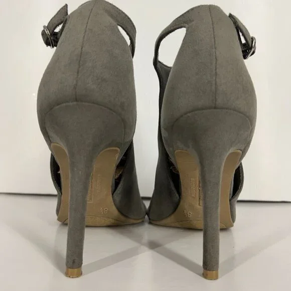 Christian Siriano Taupe / Green Faux Suede Open Toe High Heels Sz 8.5 - Picture 13 of 15